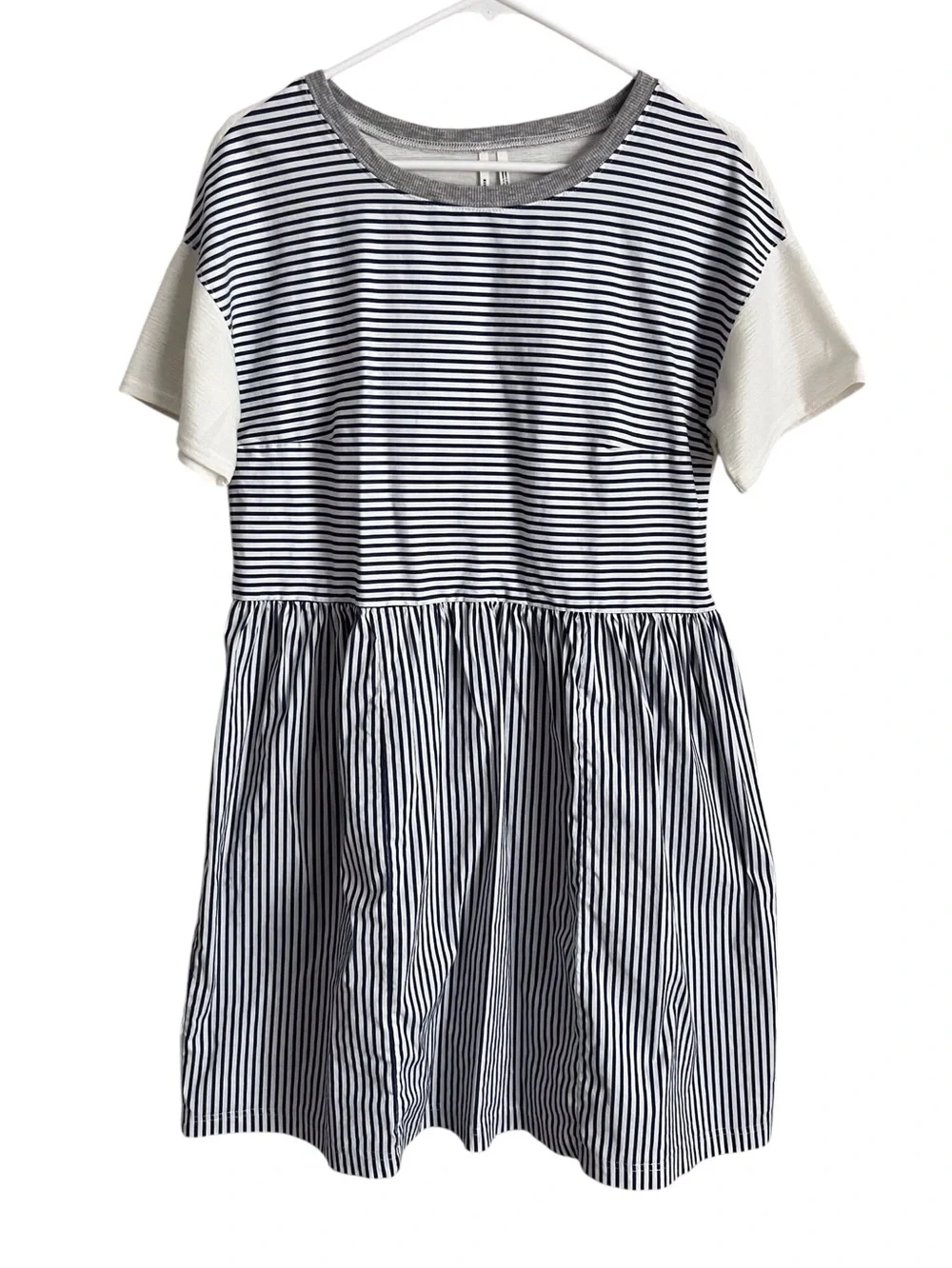 Anthropologie Stripe Dress Blue White Coastal Mixed Media Beach Preppy Small - Picture 2 of 8